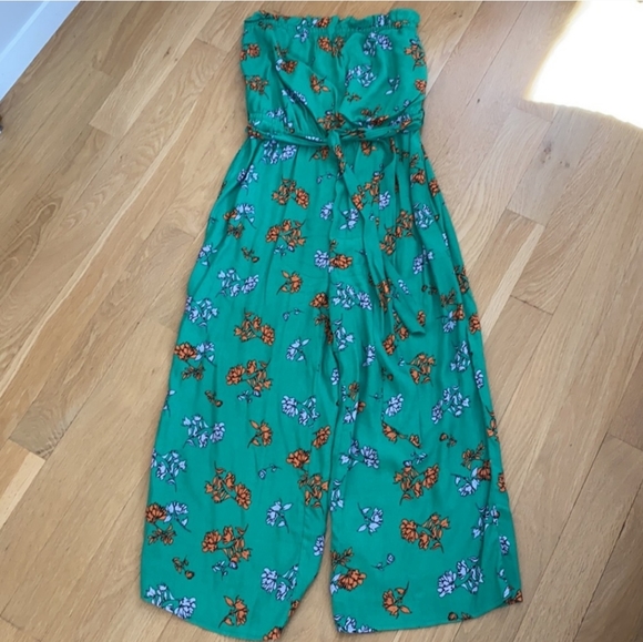 Lost + Wander Kelly Green Jumpsuit with Botanical Print & Sash Belt. Like New! - Picture 4 of 8